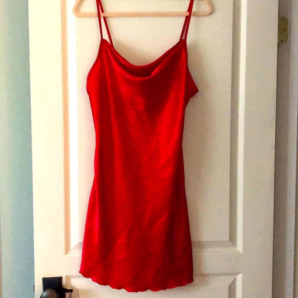 Red silk Bebe Baby Doll dress size L